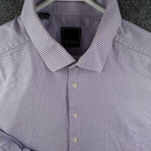 David Donahue Men Button Up Shirt Long Sleeve Purple Check 18 34/35 Cotton Adult